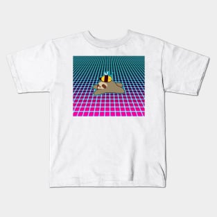 Sloth and Bee Vaporwave Grid Kids T-Shirt